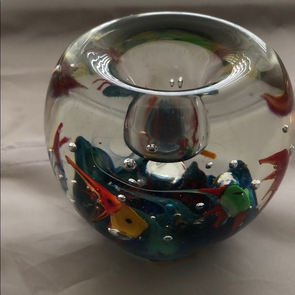 Murano Glass Paperweight Aquarium Candle Holder - Picture 2 of 7